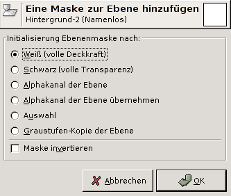 Ansicht des Dialogfensters Maske hinzufügen